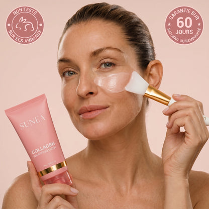 Femme appliquant le masque au pinceau — garantie 60 jours
