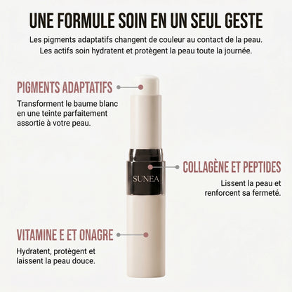 Actifs clés : pigments adaptatifs, collagène, peptides, vitamine E, onagre